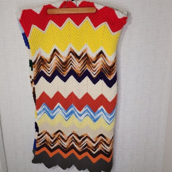 Handmade Other - Vintage Crochet Chevron Granny Afghan Throw Blanket Handmade 46x78